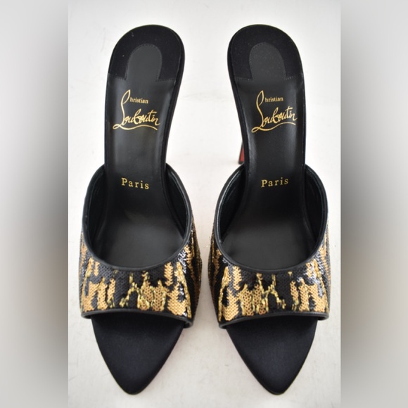 Christian Louboutin Miss Z Mule Ocelot 100 Black Backless Sandal Heel Pump 39 - Picture 7 of 16